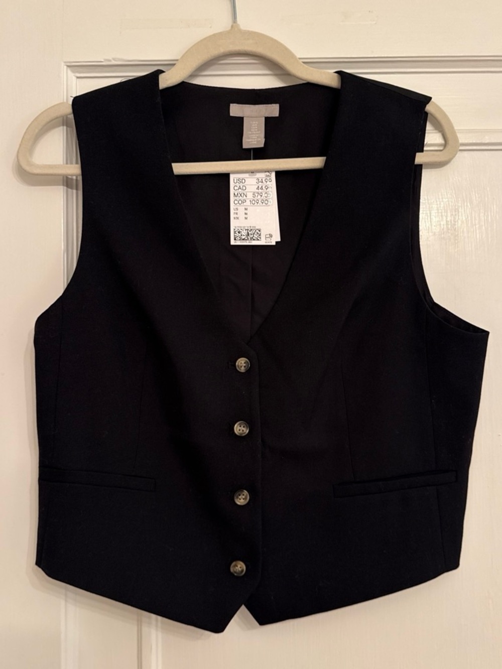 H&M Black Women's Tailored Button Vest